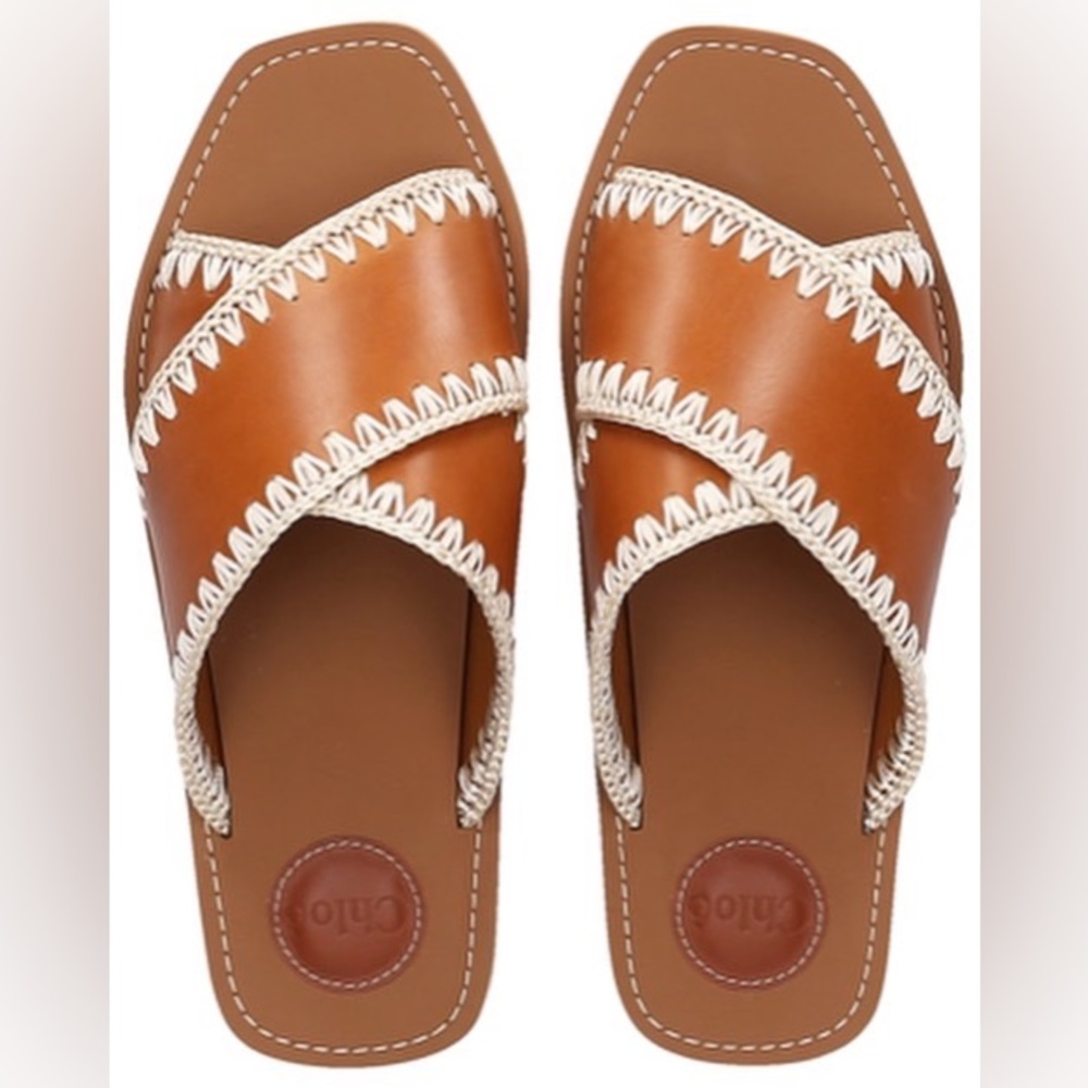 Chloe Woody whipstitch trim slides